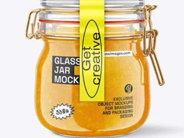 Glass Orange Jam Jar With Clamp Lid Mockup