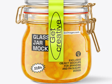 Glass Mango Jam Jar With Clamp Lid Mockup