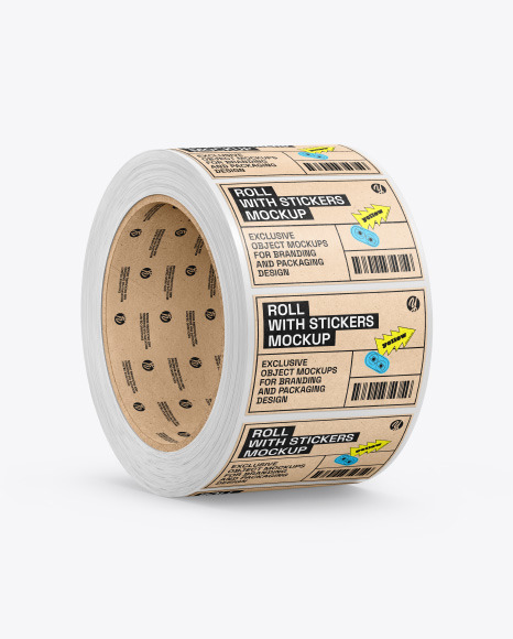 Roll with Kraft Stickers Mockup