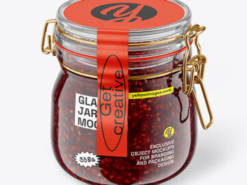 Glass Raspberry Jam Jar With Clamp Lid Mockup