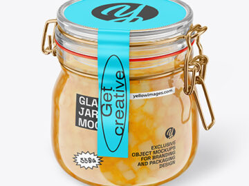 Glass Pear Jam Jar With Clamp Lid Mockup