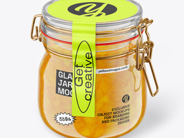 Glass Mango Jam Jar With Clamp Lid Mockup