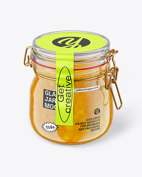 Glass Mango Jam Jar With Clamp Lid Mockup
