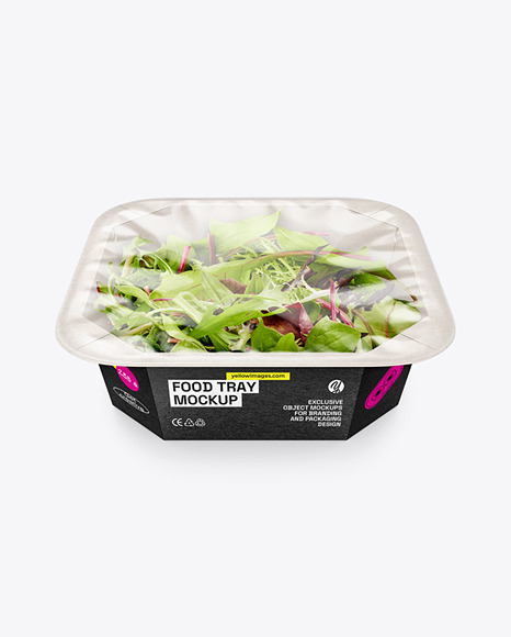 Kraft Paper Container w/ Fresh Salad and Transparent Film Cover Mockup