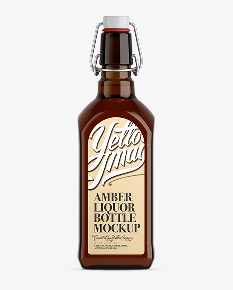 Liquor Amber Bottle Mockup W/ Flip-Top Cap - Front View