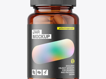 Amber Plastic Pills Jar Mockup