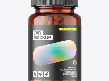 Amber Plastic Pills Jar Mockup