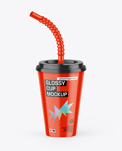 Glossy Cup with Flex Straw Mockup