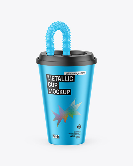 Metallized Cup with Flex Straw Mockup