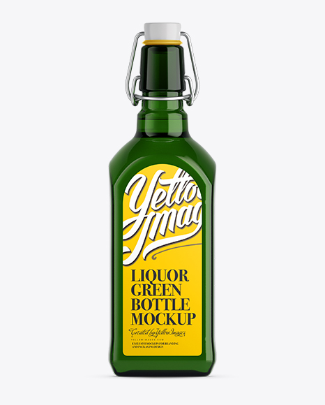 Liquor Green Bottle Mockup W/ Flip-Top Cap - Front View
