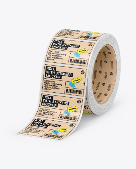 Roll with Kraft Stickers Mockup