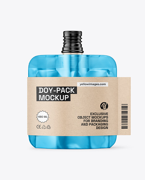 Metallic Doy-Pack w/ Kraft Paper Label Mockup