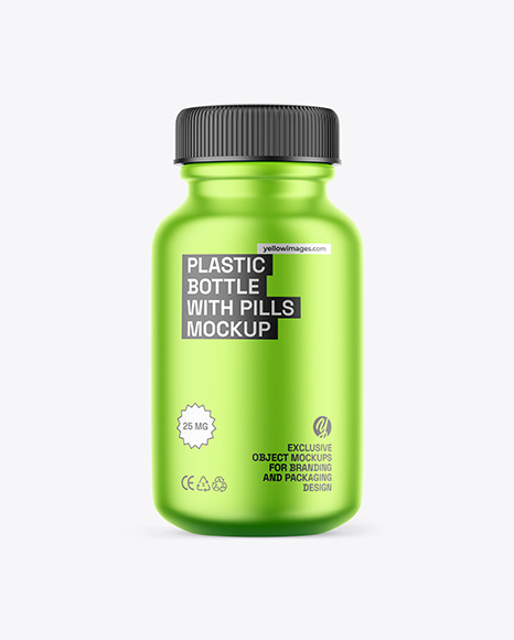 Metallized Plastic Bottle with Pills Mockup