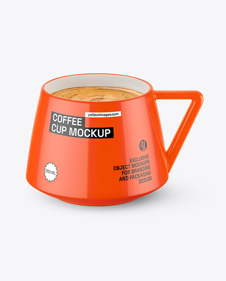 Glossy Ceramic Cup with Coffee Mockup