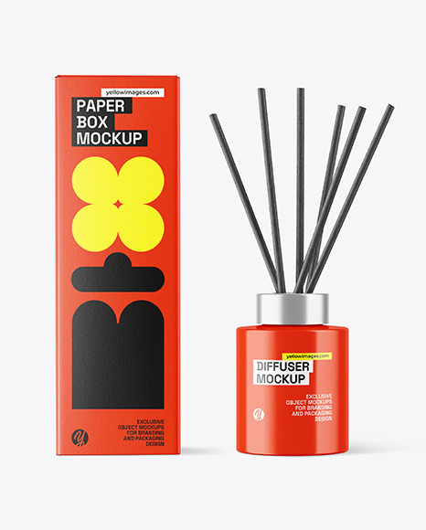 Glossy Diffuser Bottle with Box Mockup