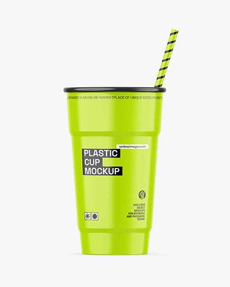 Glossy Plastic Cup w/ Straw Mockup