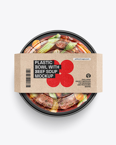Plastic Bowl With Beef Soup Mockup