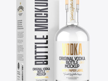 Clear Glass Vodka Bottle with Box Mockup