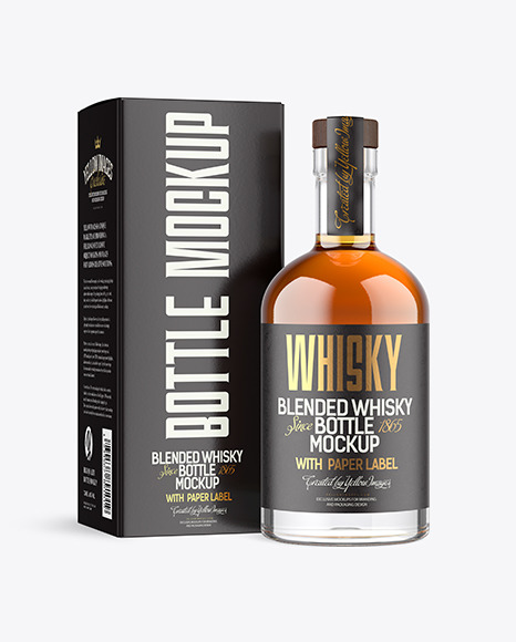 Clear Glass Whisky Bottle with Box Mockup