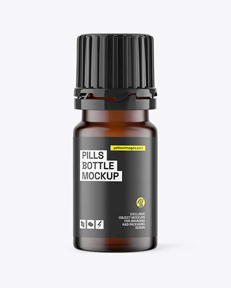 Frosted Amber Bottle With Pills Mockup