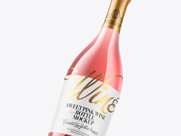 Clear Glass Pink Champagne Bottle Mockup