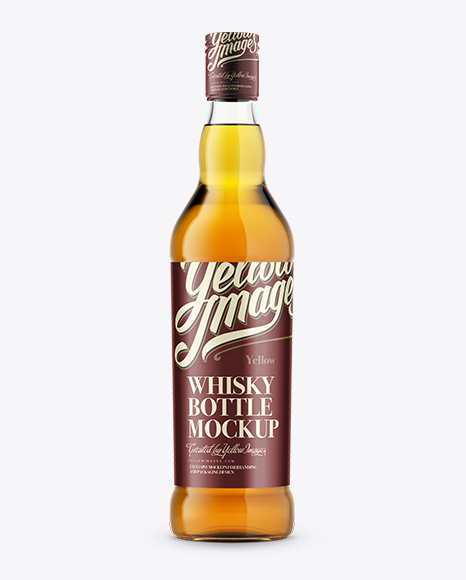 Glass Bottle W/ Whiskey Mockup - Front View