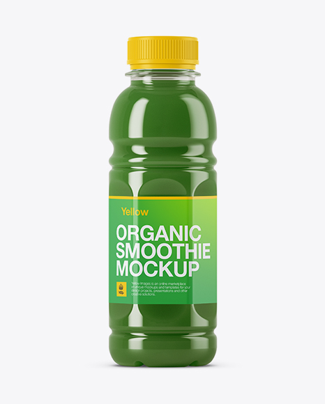 Plastic Bottle with Green Smoothie Mockup
