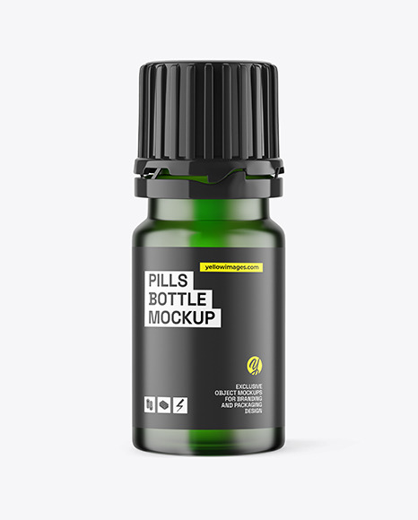 Frosted Green Glass Pills Bottle Mockup