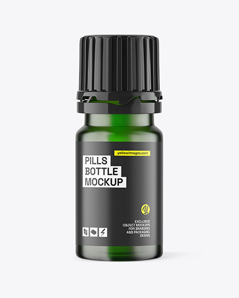 Frosted Green Glass Bottle With Pills Mockup