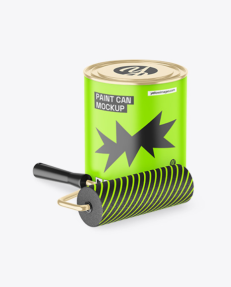 Paint Can With Roller Mockup