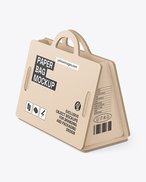 Corrugated Cardboard Bag w/Handles Mockup