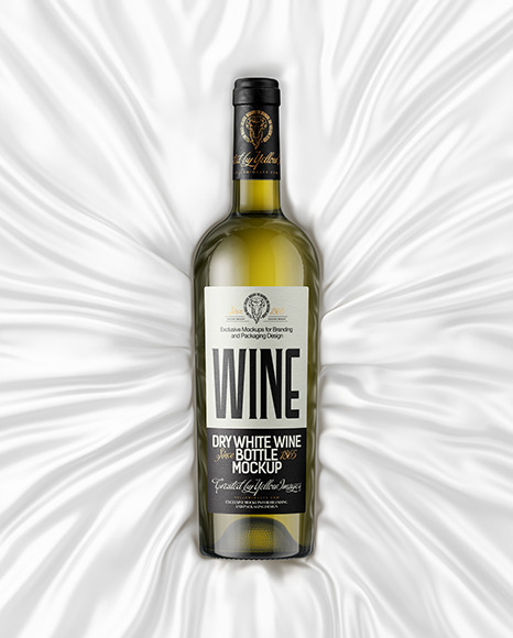 Antique Green Glass White Wine Bottle Lying on a Silk Cloth Mockup