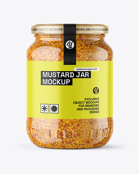 Clear Glass Jar with Wholegrain Mustard Mockup