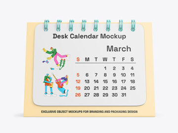 Desk Calendar Mockup with Metallic Spiral