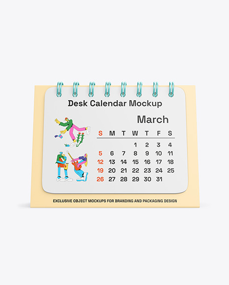 Desk Calendar Mockup with Metallic Spiral