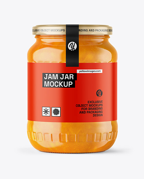 Clear Glass Jar with Mango Jam Mockup