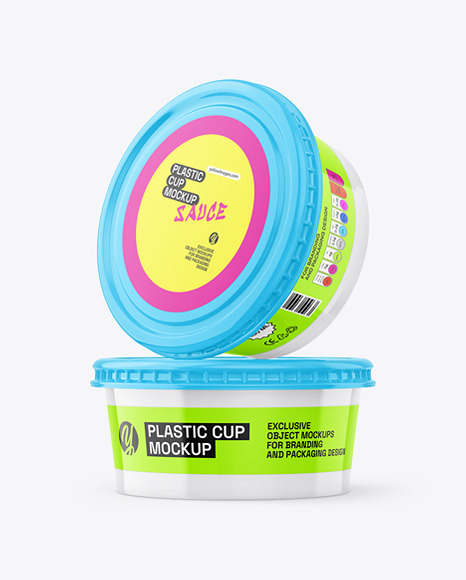 Two Glossy Plastic Round Cups Mockup