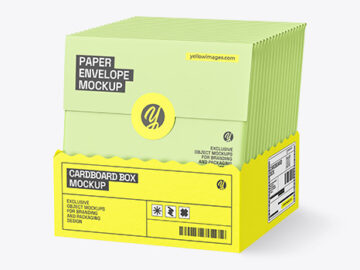 Cardboard Box with Envelopes Mockup