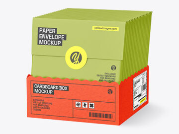 Kraft Cardboard Box with Envelopes Mockup