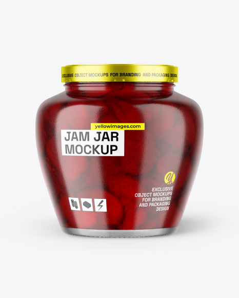 Glass Jar With Strawberry Jam Mockup