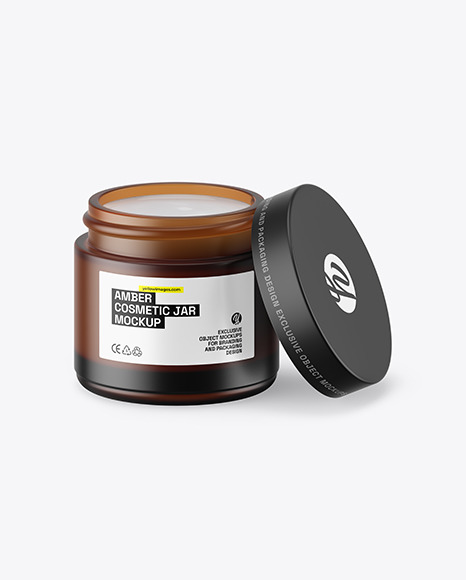 Opened Dark Amber Frosted Glass Cosmetic Jar Mockup