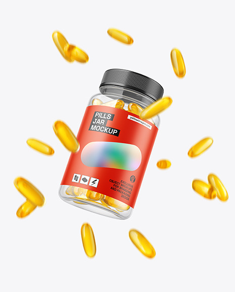 Clear Jar with Fish Oil Capsules Mockup