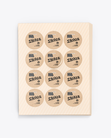 Sheets with Kraft Round Stickers Mockup