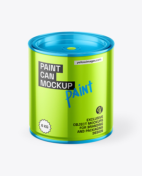 Glossy Metallic Paint Can Mockup