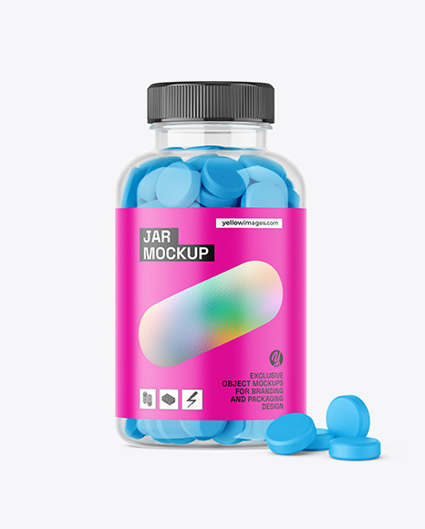 Clear Jar with Tablets Mockup