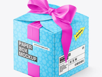 Paper Gift Box w/ Bow Mockup