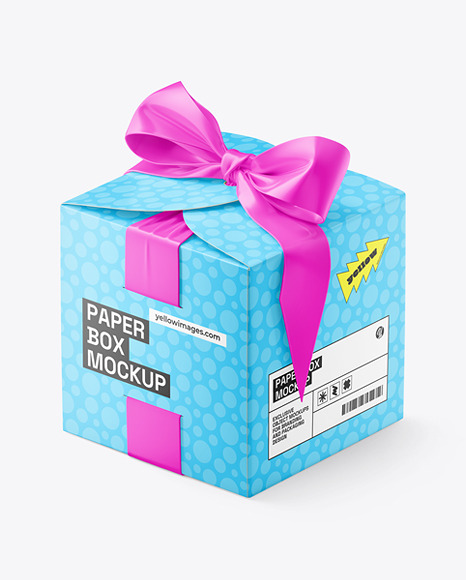 Paper Gift Box w/ Bow Mockup