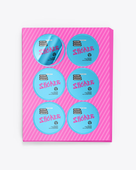 Sheets with Metallic Round Stickers Mockup