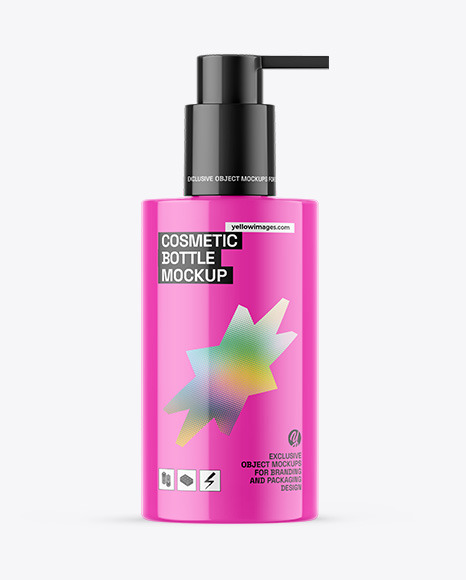 Glossy Cosmetic Bottle With Pump Mockup