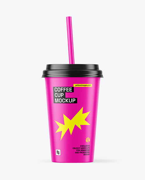 Matte Coffee Cup with Straw Mockup